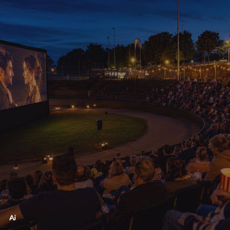 Publikum vor der großen Leinwand beim Open Air Kino Regensburg 2026 in der Armin-Wolf-Arena – Filmabende vom 2. August bis 14. September